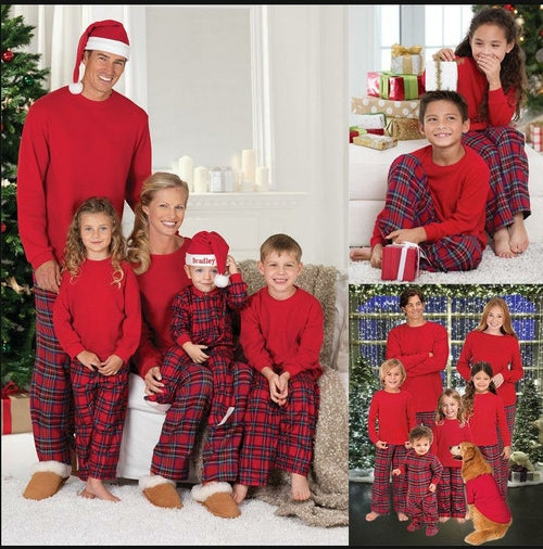 Newest Christmas Pajamas Family Look Christmas Grid Printed Clothes